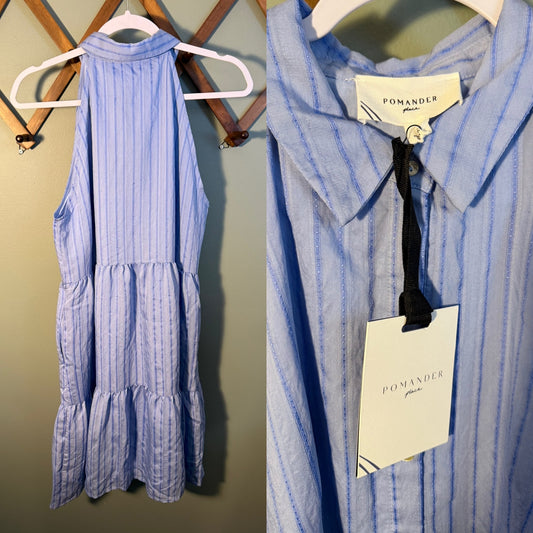 Pomander Place Seersucker Mini Dress Blue Stripe Sailor, Size Large NWT