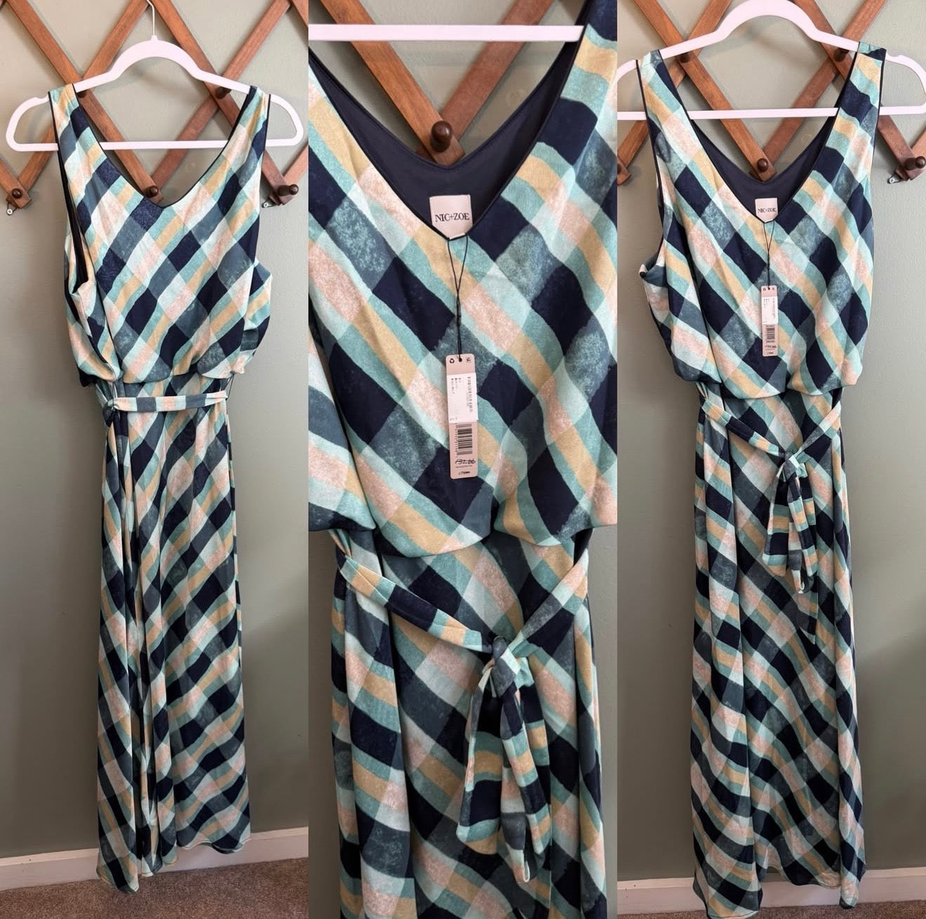 NIC+ZOE Sleeveless Plaid Maxi Dress with Tie Waist NWT, XXL