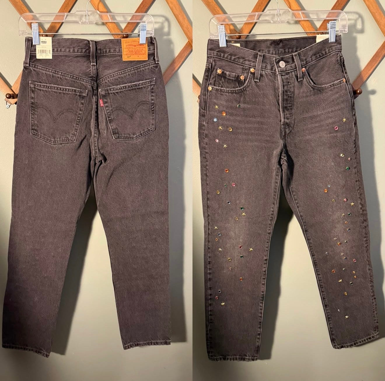 Levi's 501 Original Fit Studded Black Jeans, NWT, 25x30