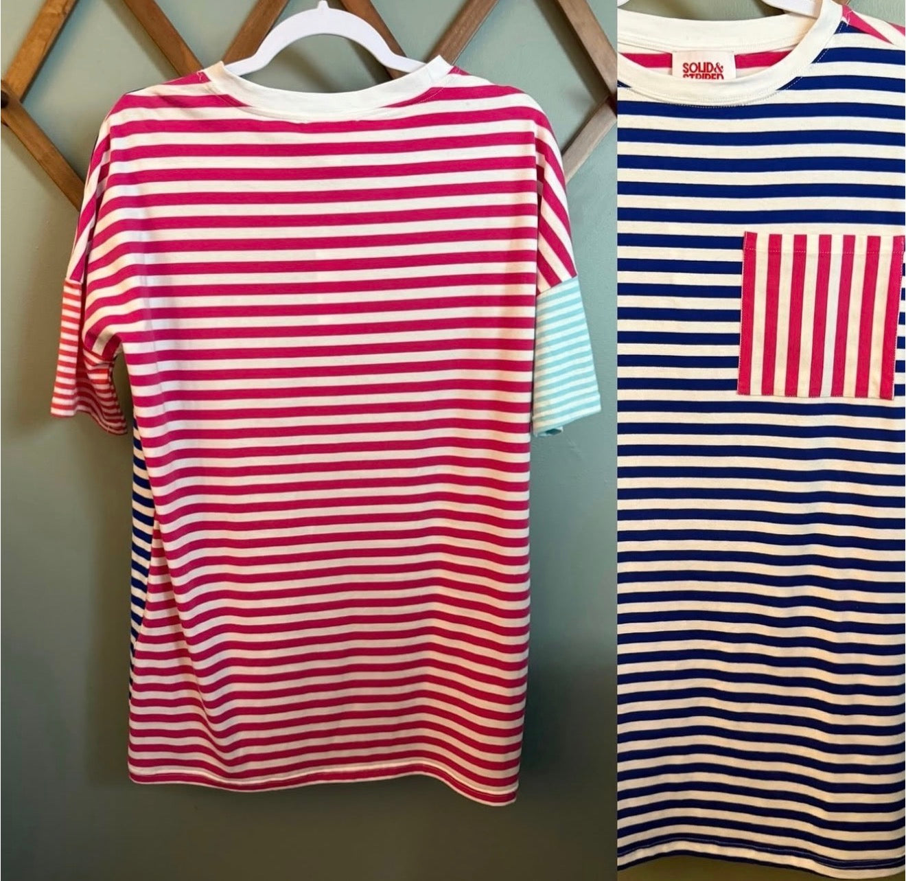 Solid & Striped Colorblock Blue Pink Striped T-Shirt Dress, Size XS NWT