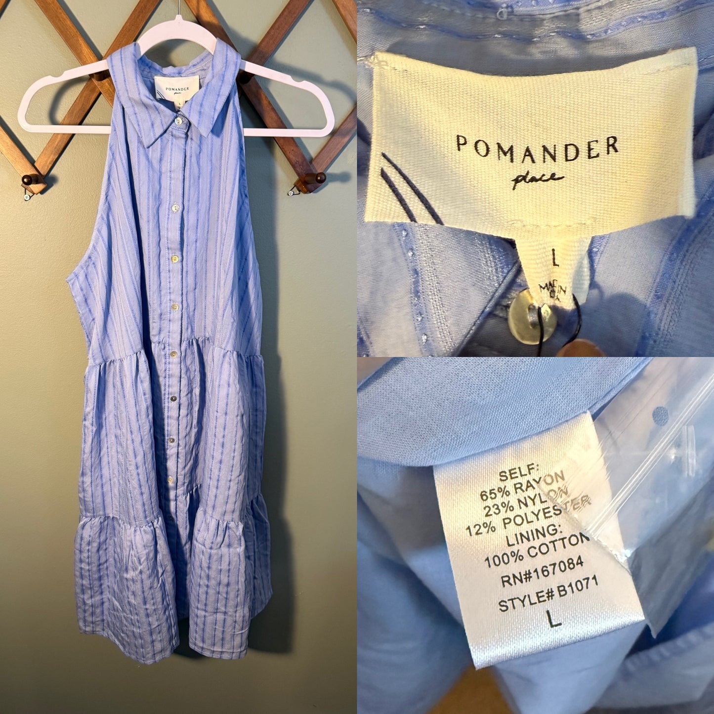 Pomander Place Seersucker Mini Dress Blue Stripe Sailor, Size Large NWT
