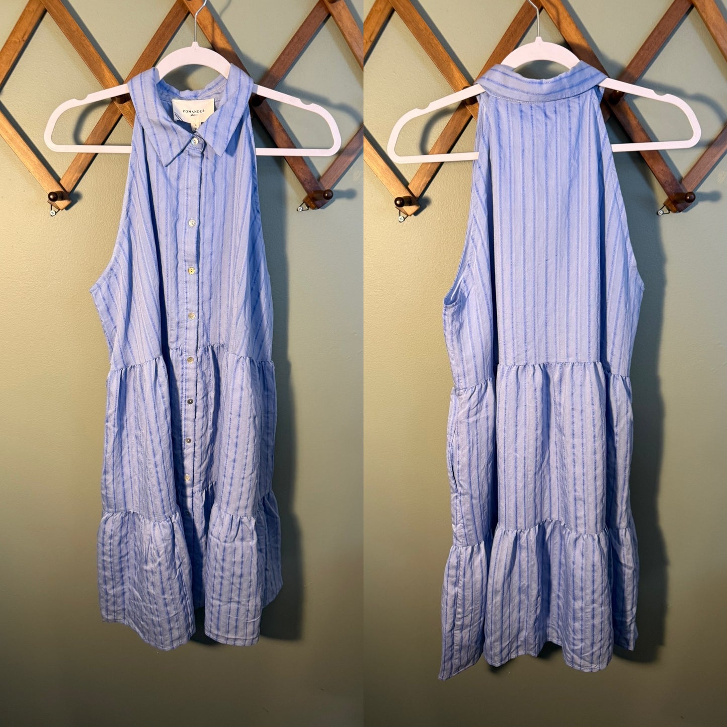 Pomander Place Seersucker Mini Dress Blue Stripe Sailor, Size Large NWT