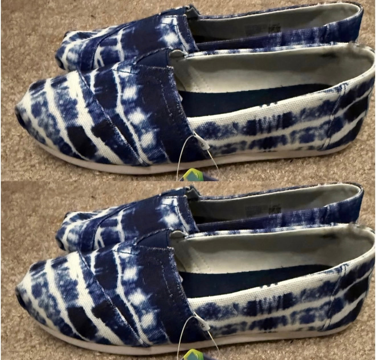 TOMS Alpargata Slip-On Shoes Blue White Tie-Dye, Size 7 NWT