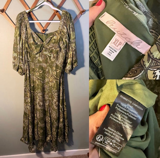 Hutch for Anthropologie Green Floral Twist Front Midi Dress, XLP