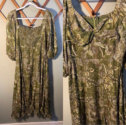 Hutch for Anthropologie Green Floral Twist Front Midi Dress, XLP