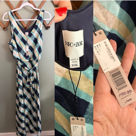 NIC+ZOE Sleeveless Plaid Maxi Dress with Tie Waist NWT, XXL