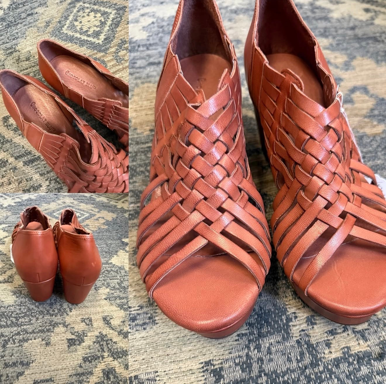 Chocolat Blu Winix Leather Strappy Cork Wedge Sandals Brown, Size 7.5