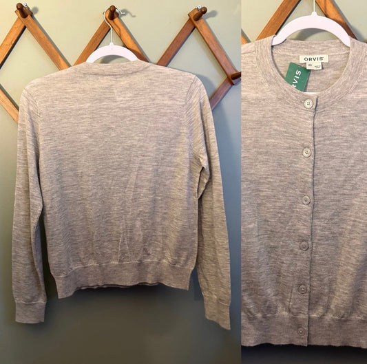 ORVIS 100% Cashmere Button Front Cardigan Heather Grey NWT, XS
