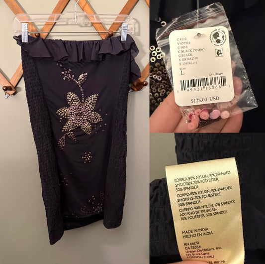 Free People Fawn Embellished Tube Top, Black, NWT, Size Large