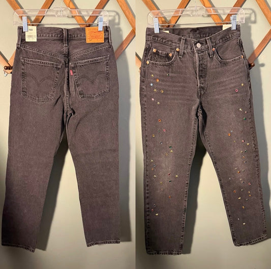 Levi's 501 Original Fit Studded Black Jeans, NWT, 25x30