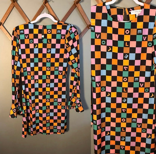 Never Fully Dressed "Love" Checkerboard Mini Dress Pastel, Size 6