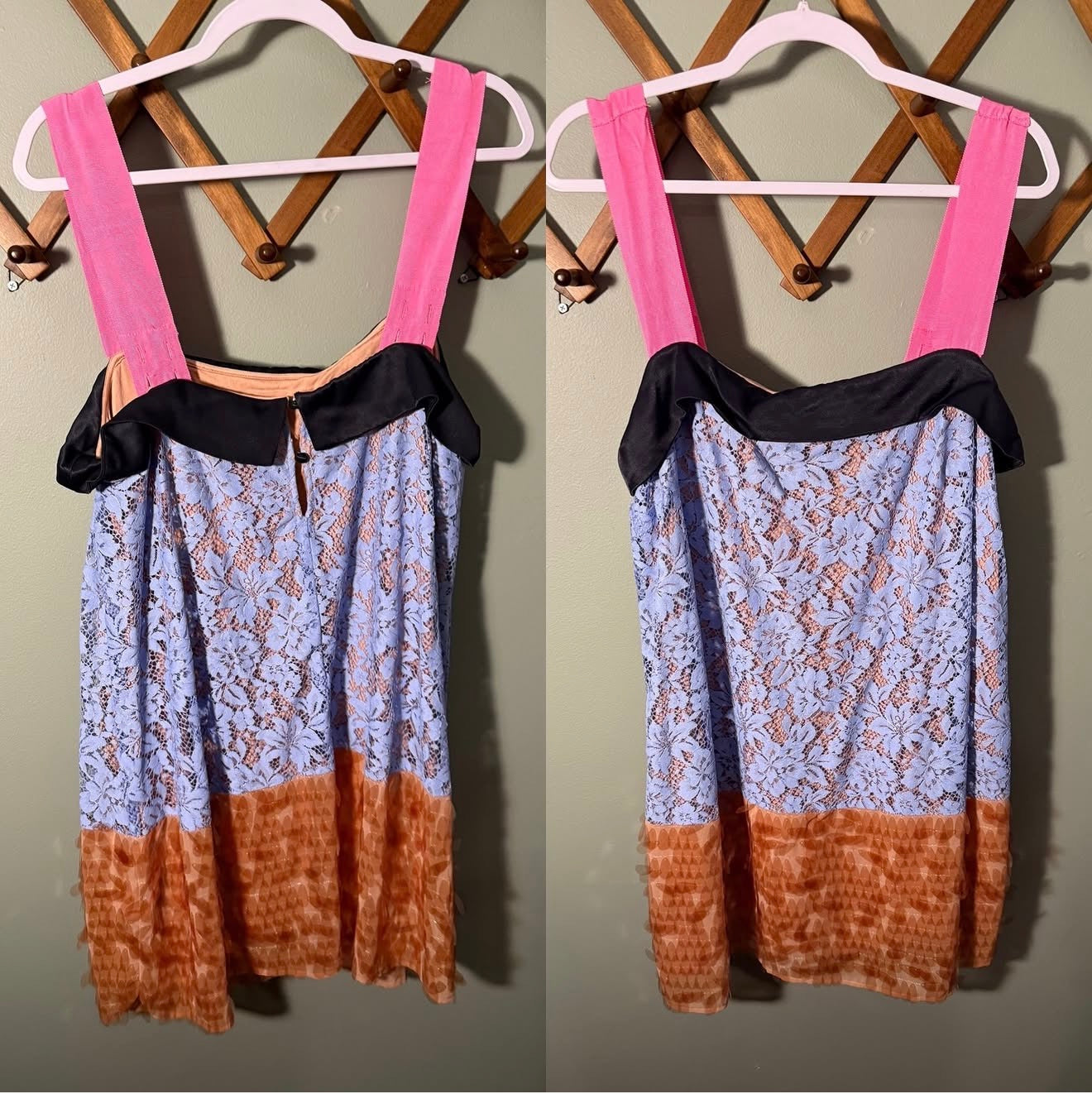 Maeve by Anthropologie Lace Dress Pink Strap Blue Floral, size Large NWT