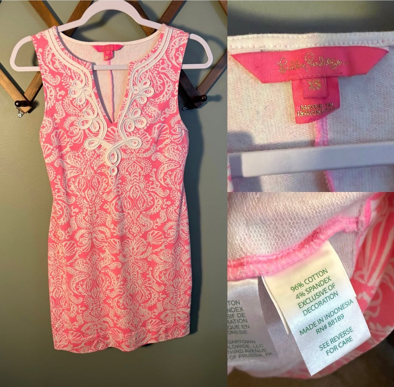 Lilly Pulitzer Harper Shift Dress Pink White, size XS