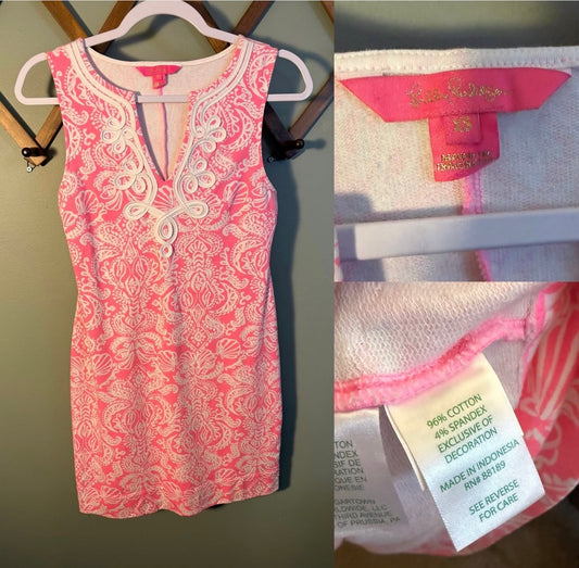 Lilly Pulitzer Harper Shift Dress Pink White, size XS