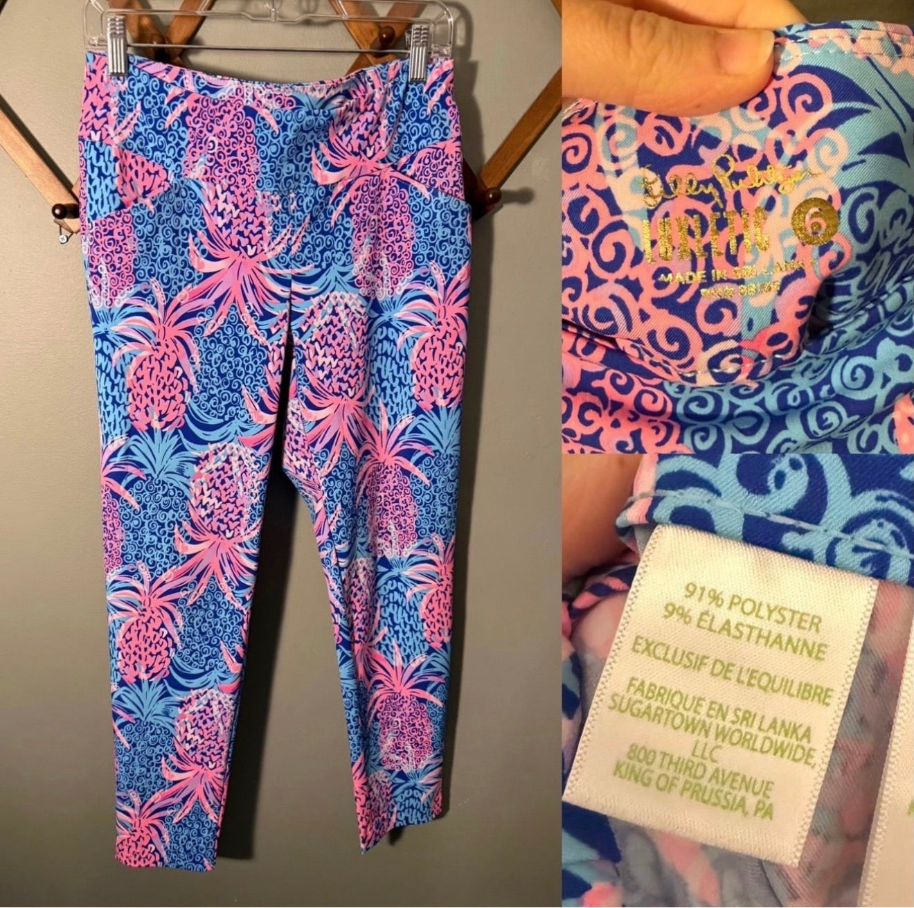 Lilly Pulitzer Corso Crop Pants, Borealis Blue Tropic Down Low Stretch Golf Pant, Size 6