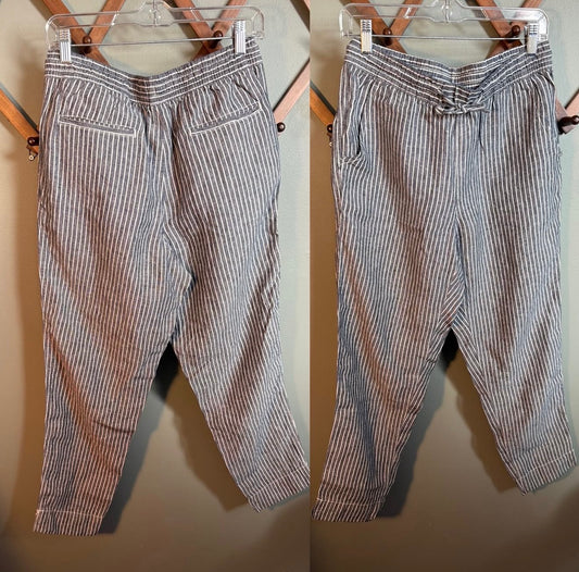 L.L.Bean Linen Drawstring Pants, Navy & White Striped, Size 6 NWT